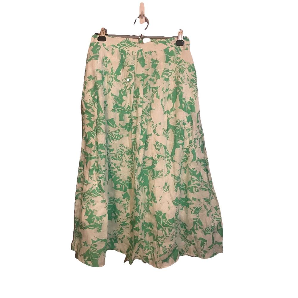 Caslon Women’s Floral Midi Skirt Green And White Size Small Tencil Blend